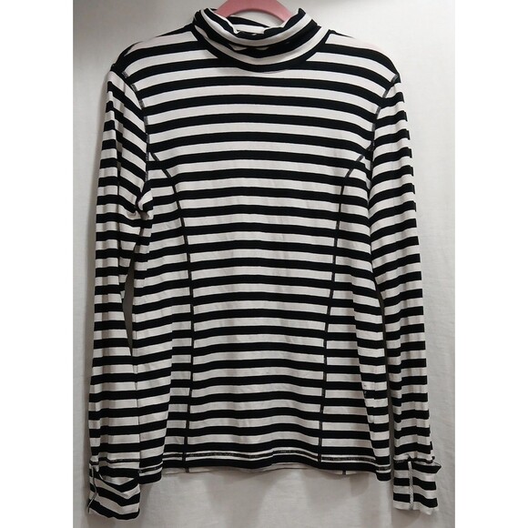 Calvin Klein Performance Quick Dry L/S Black White Striped Turtleneck Large EUC - Picture 1 of 7